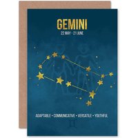 Artery8 Gemini Star Sign Birthday Card Astrology Zodiac Blue Greetings Card