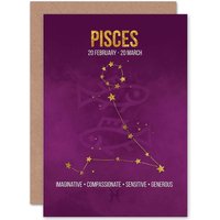 Artery8 Pisces Star Sign Birthday Card Astrology Zodiac Greetings Card in Purple