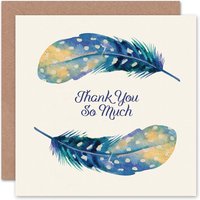 Wee Blue Coo Feather Set Watercolour Paint Yellow Thank You Card