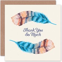 Artery8 Feather Set Watercolour Paint Cyan Orange Thank You Card