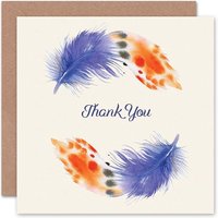 Wee Blue Coo Feather Set Watercolour Purple Orange Thank You Card