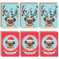 Artery8 Christmas Cards Pug Dog Cute Funny Bah Humbug Set Greeting Cards With Envelopes Pack of 6 in Light Blue