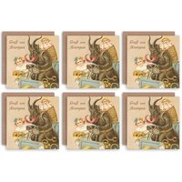 Artery8 Christmas Cards Krampus Anti Santa Funny Kids Set Xmas Cards Greeting Cards With Envelopes Pack of 6 in Beige