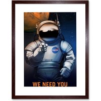 Artery8 NASA Science Mars Exploration We Need You Astronaut Poster Space Travel Job Advert Framed Wall Art Print Picture 12X16 inch in Brown