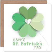 Wee Blue Coo Green Lucky Four Clover Love Heart St Patricks Day Card