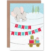 Artery8 Elephant Snowy Bunting Greetings Card in White