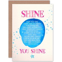 Artery8 Quote Shine Kids Child Daughter Son Love Pink Stars Greetings Card in Blue