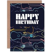 Artery8 Neon Guitars Greetings Card in Dark Navy