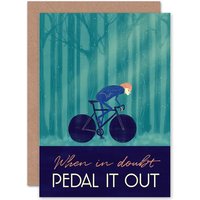 Artery8 Sport Pedal It Out Cycling Bike Greetings Card in Blue