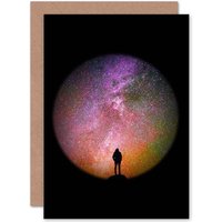 Artery8 Space Silhouette Stars Bright Colour Greetings Card in Black