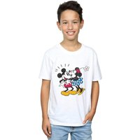 Disney Boy's Mickey Mouse Mickey & Minnie Kiss T-Shirt in White | Size: 5-6 Years