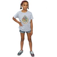 Harry Potter Girl's Hogwarts Crest Cotton T-Shirt in Grey | Size: 7-8 Years