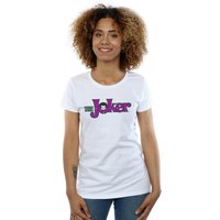 DC Comics Women's The Joker Text Logo Cotton T-Shirt in White | Size: Medium