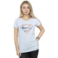 DC Comics Women's Superman Floral Logo 2 Cotton T-Shirt in Grey | Size: XL