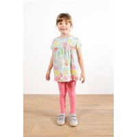 Lily & Me Girl's Pop Linen Viscose Tunic Style Top with Tropical Floral Print in Green | Size: 3-4 Years