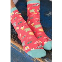 Lily & Me Women's At The Beach Inspired By Nature Soft & Stretchy Bamboo Socks in Cerise | Size: 4-7