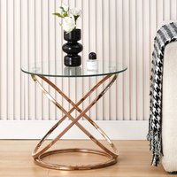 Comfy Living Ltd Round Abstract Tempered Glass Side Table Chrome Effect Frame in Gold | Size: 1 Pack