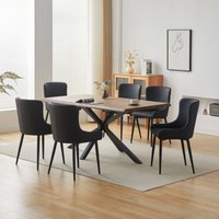 Comfy Living Ltd 7 Piece Industrial Style Dining Set Extending Table & 6 Chairs Oak Effect Table Top in Light Brown | Size: 7 Pack