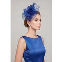 Vellin Women's Curly Sinamay Fascinator with Feather Flower in Navy