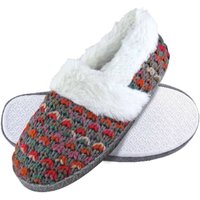 Dunlop Women's Cute Plush Winter Knitted House Slippers in Brown | Size: 6