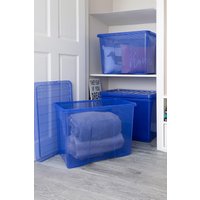 Wham Crystal 4 x 80L Stackable Plastic Storage Boxes with Lids in Blue