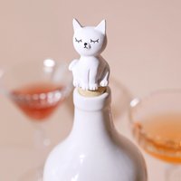 Lisa Angel Women's Seated Cat Bottle Stopper in White
