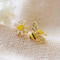 Lisa Angel Women's Mismatched Bee & Daisy Stud Earrings in Gold