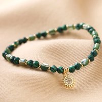 Lisa Angel Women's Semi-Precious Green Beaded & Gold Sun Charm Bracelet