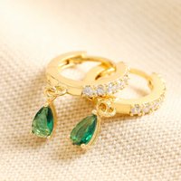 Lisa Angel Women's Green Teardrop Crystal Huggie Hoop Earrings in Gold