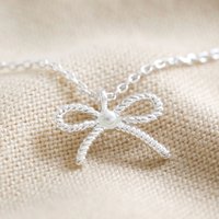 Lisa Angel Women's Tiny Pearl Bow Pendant Necklace in Silver