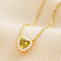 Lisa Angel Women's Tiny Green Crystal Heart Pendant Necklace in Gold