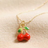 Lisa Angel Women's Red Cherry Enamel Pendant Necklace in Gold