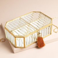 Lisa Angel Women's Large Ribbed Glass Jewellery Box in Gold in Clear