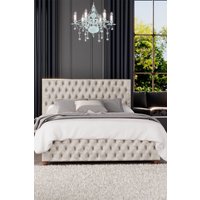 Laurence Llewelyn-Bowen Seren Ottoman Storage Bed in Mirazzi Velvet Fabric, Custom Made in Ivory | Size: King