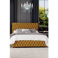 Laurence Llewelyn-Bowen Seren Ottoman Storage Bed in Plush Velvet Fabric, Custom Made in Mustard | Size: King