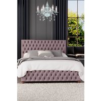 Laurence Llewelyn-Bowen Seren Ottoman Storage Bed in Plush Velvet Fabric, Custom Made in Rose | Size: King