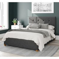 Aspire Presley Upholstered Ottoman Storage Bed, Saxon Twill Fabric in Charcoal | Size: Super King