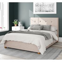 Aspire Presley Upholstered Ottoman Storage Bed, Saxon Twill Fabric in Natural | Size: Small Double