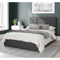 Aspire Kelly Upholstered Ottoman Storage Bed, Saxon Twill Fabric in Charcoal | Size: Small Double