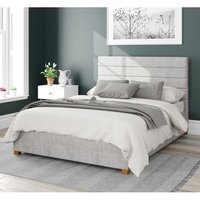 Aspire Kelly Upholstered Ottoman Storage Bed, Pure Pastel Cotton Fabric in Grey | Size: Super King