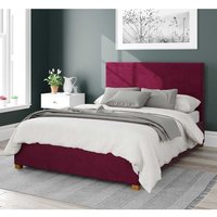 Aspire Garland Upholstered Ottoman Storage Bed, Plush Velvet Fabric in Wine | Size: Super King