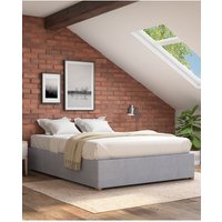 Aspire Upholstered Platform Ottoman Bed Frame in Kimiyo Linen Fabric in Silver | Size: Single
