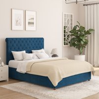 Aspire Taylor Ottoman Storage Bed Frame in Plush Velvet Fabric in Navy | Size: Double