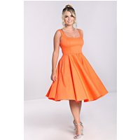Hell Bunny Women's 50s Style Cotton Satin Orange Midi Dress with Sweetheart Neckline, Flared Skirt & Pockets | Size: XL