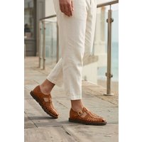 Thomas Blunt Men's Leather Flat Weaved Sandals in Brown | Size: 10
