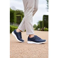 Down To Earth Women's Metallic Comfort Trainer with Side Zip & Perforated Detailing in Navy | Size: 4