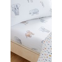 Bianca 'Zoo Animals' Cotton Fitted Sheet in White | Size: Single Fitted