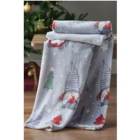 Catherine Lansfield 'Christmas Gnomes' Blanket Throw in Grey | Size: 130 cm x 170 cm