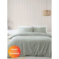 Catherine Lansfield 'Brushed Cotton Stripe' Duvet Cover Set in Green | Size: Double