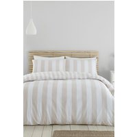 Catherine Lansfield 'Cove Stripe' Reversible Duvet Cover Set in Natural | Size: King